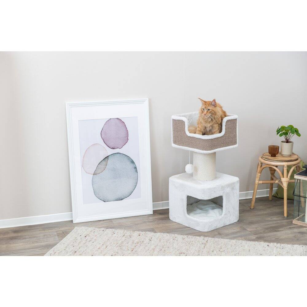 Angle. TRIXIE - Ava XXL Jute & Plush 2-Level Cat Tree with Scratching Post & Condo - Brown/White.