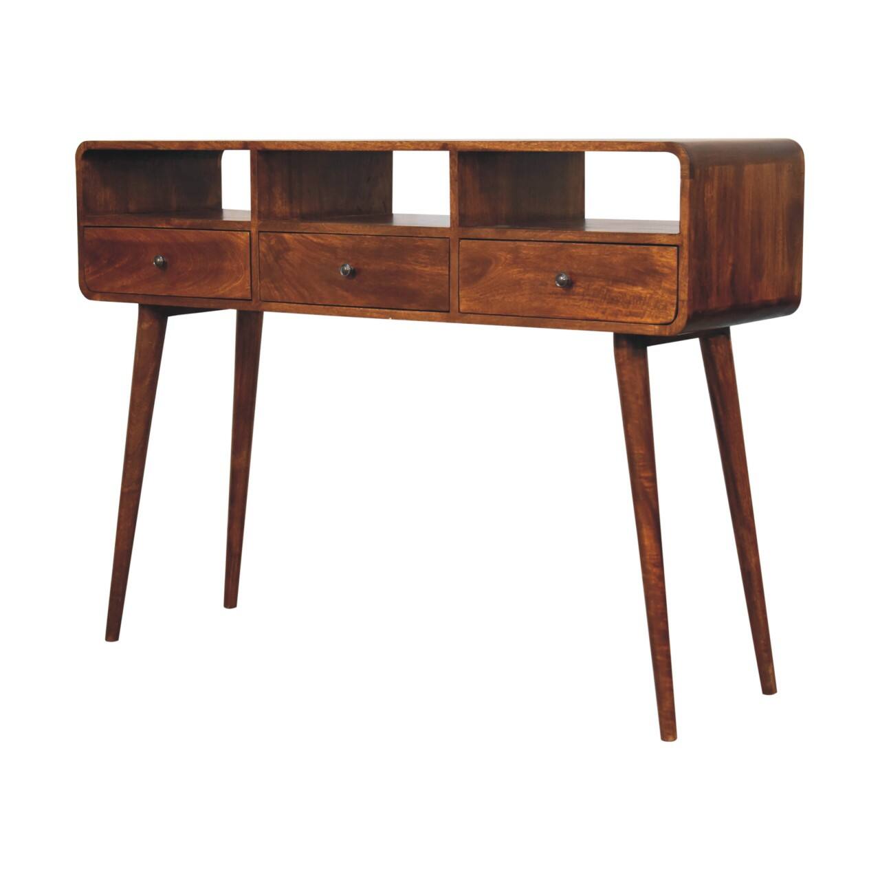 Back. Artisan Furniture - Artisan Furniture Solid Wood Triple Curved Chestnut Console Table - Brown.