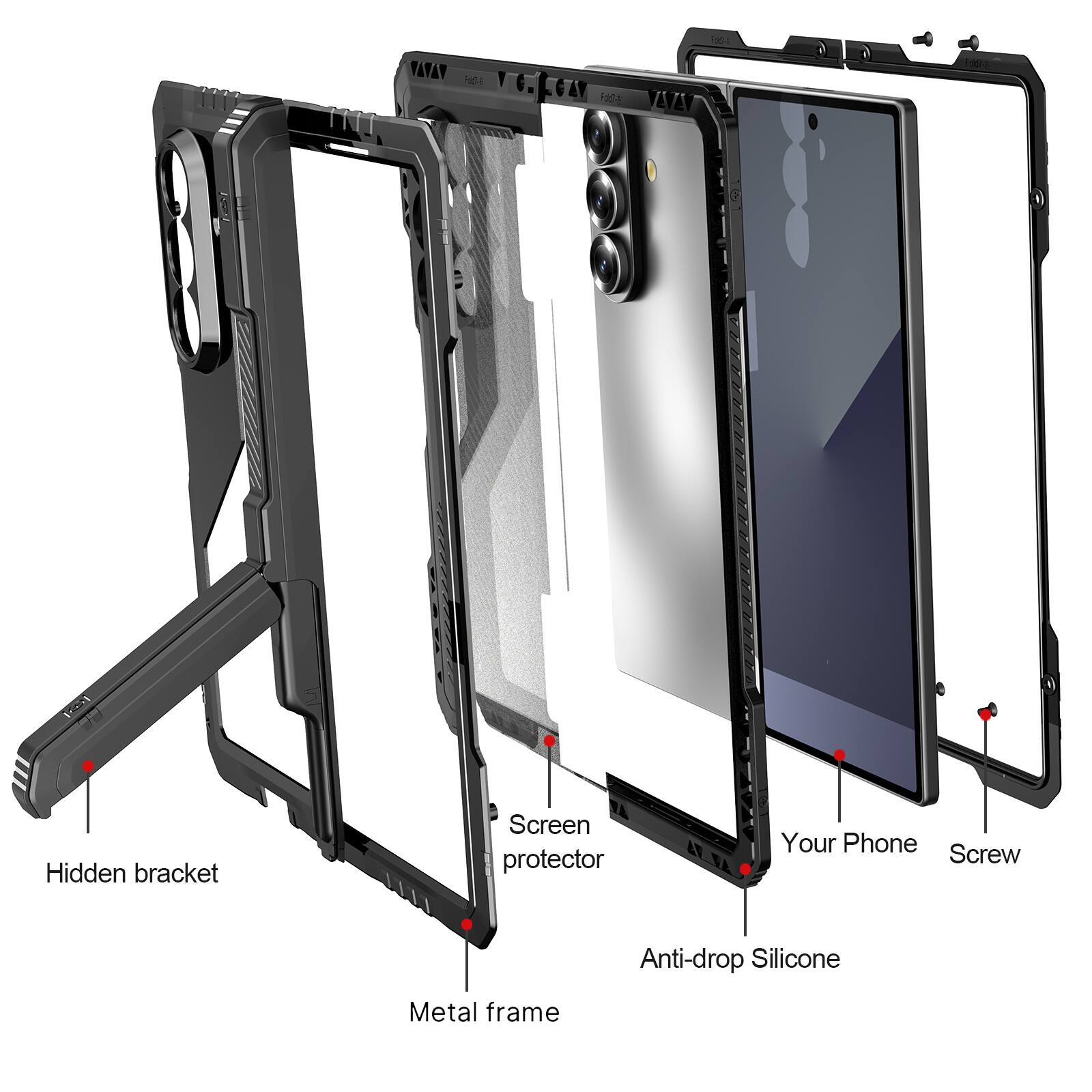 1G. F0 AA Hidden bracket Screen protector Your Phone Screw Anti-drop Silicone Metal frame