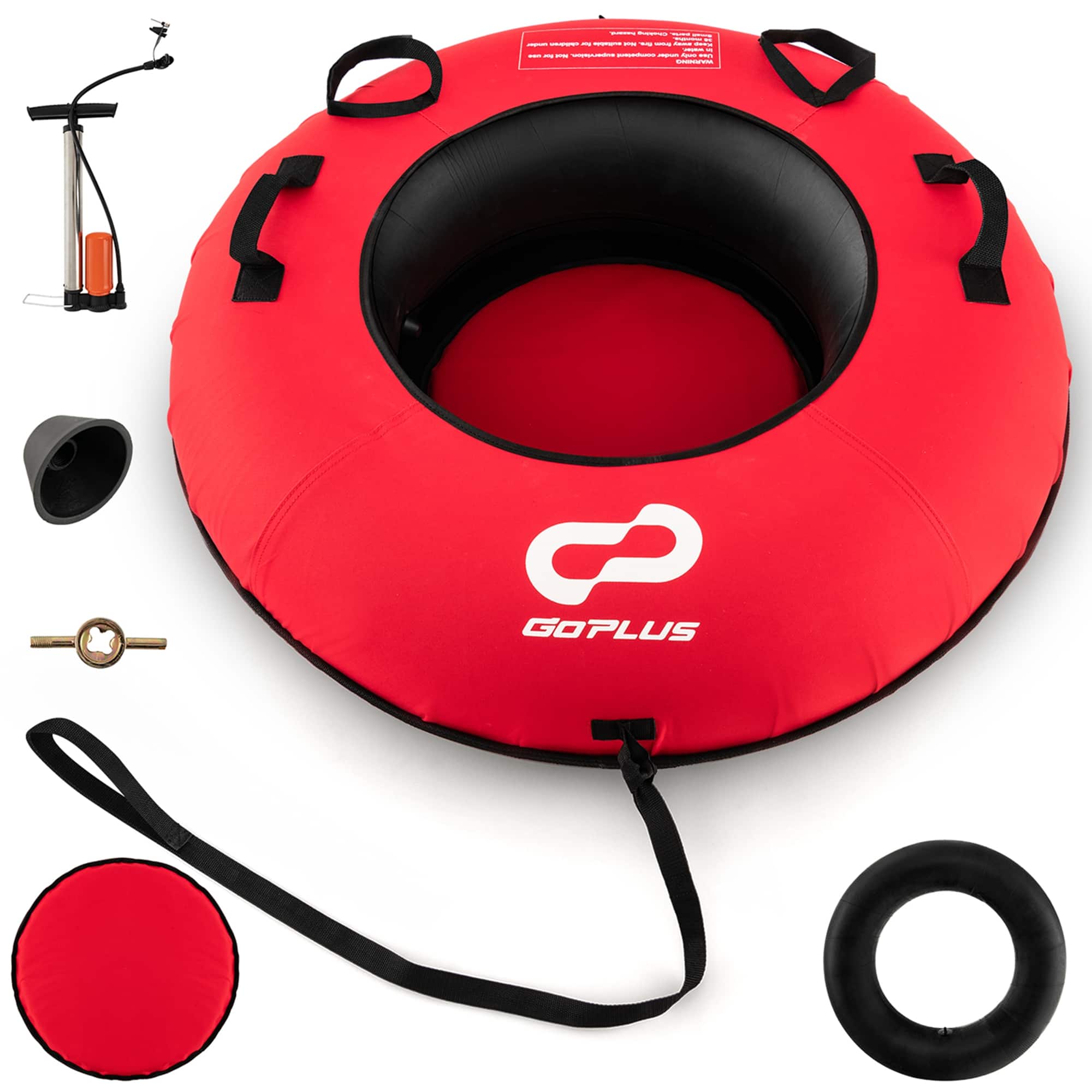 Front. Costway - Goplus 40" Heavy-Duty Inflatable Snow Tube for Sledding with Tire Pump & Tow Strap Red - Red.