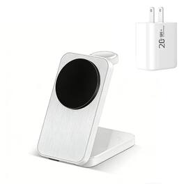 RISOKEYS - Magnetic 3-in-1 Wireless Charger with Charging Port - Fast Charging Station, Phone Stand Compatible with Apple iPhone 12 - White