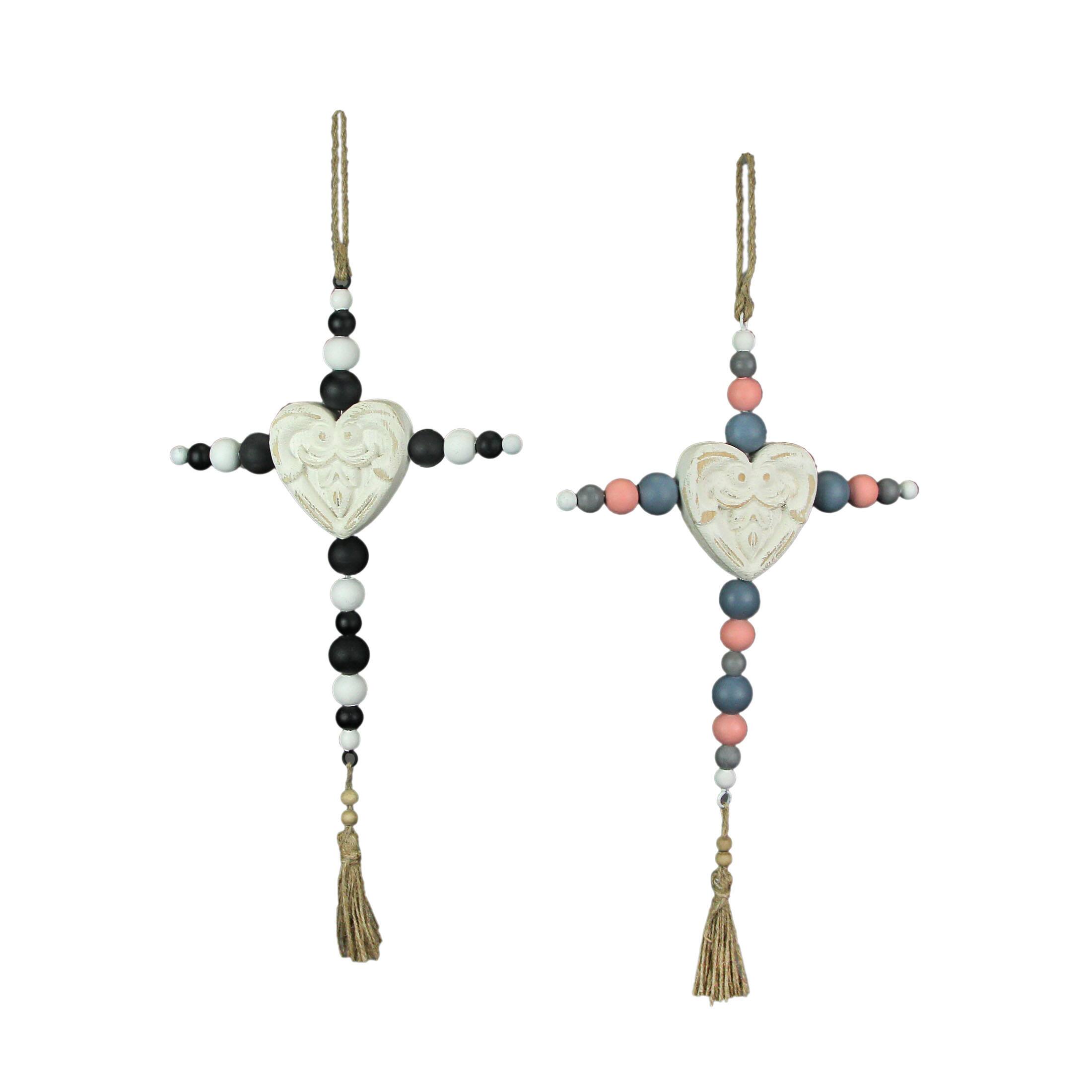 Front. Special T Imports - 19 Inch Wooden Bead Cross Wall Hanging Home Decor Modern Decorative Art Set of 2 - Multicolored.