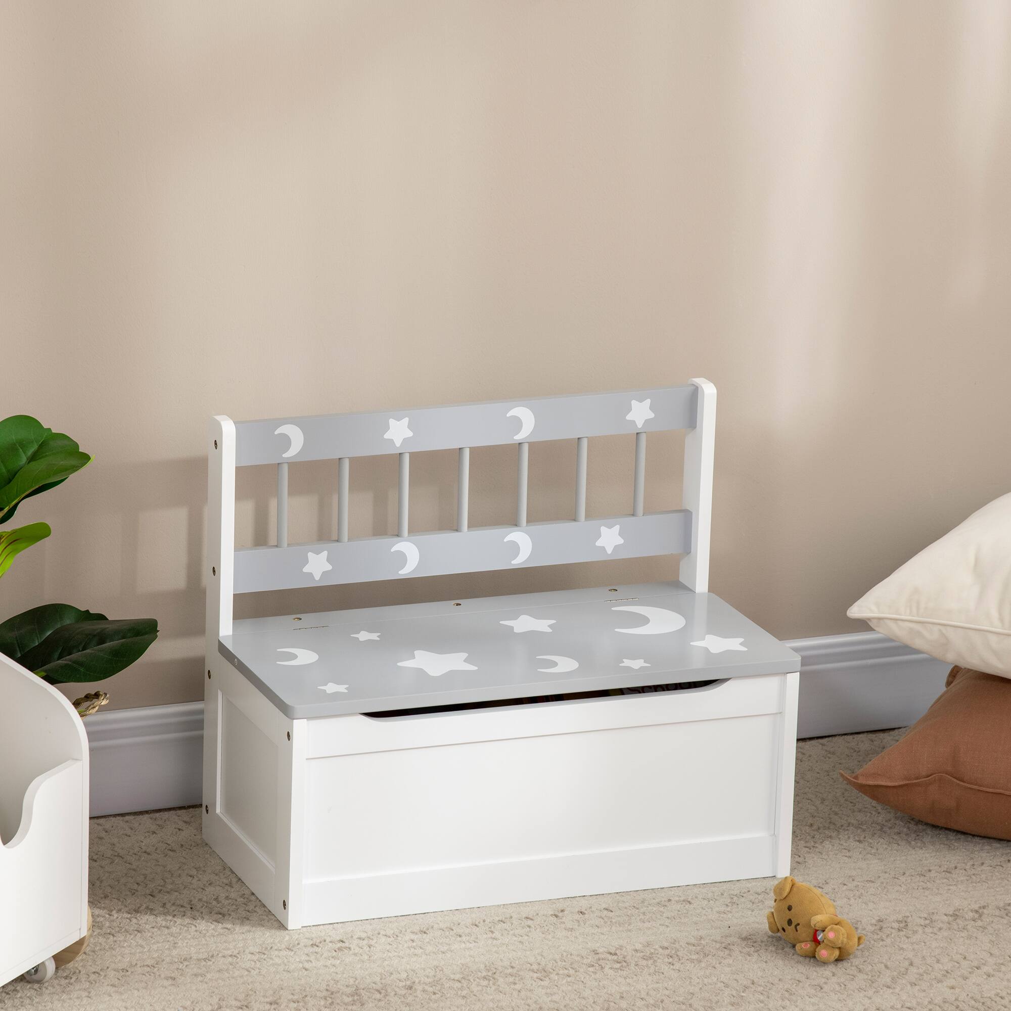 Alt View 1. Qaba - Toy Box Storage Bench with Large 27 Liter Interior - Gray.
