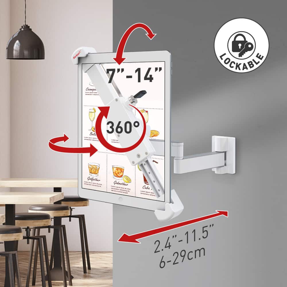 Barkan - Anti-Theft Full Motion Adjustable Anti-Theft 7-14" Tablet Wall Mount - White