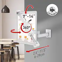Barkan - Anti-Theft Full Motion Adjustable Anti-Theft 7-14" Tablet Wall Mount - White