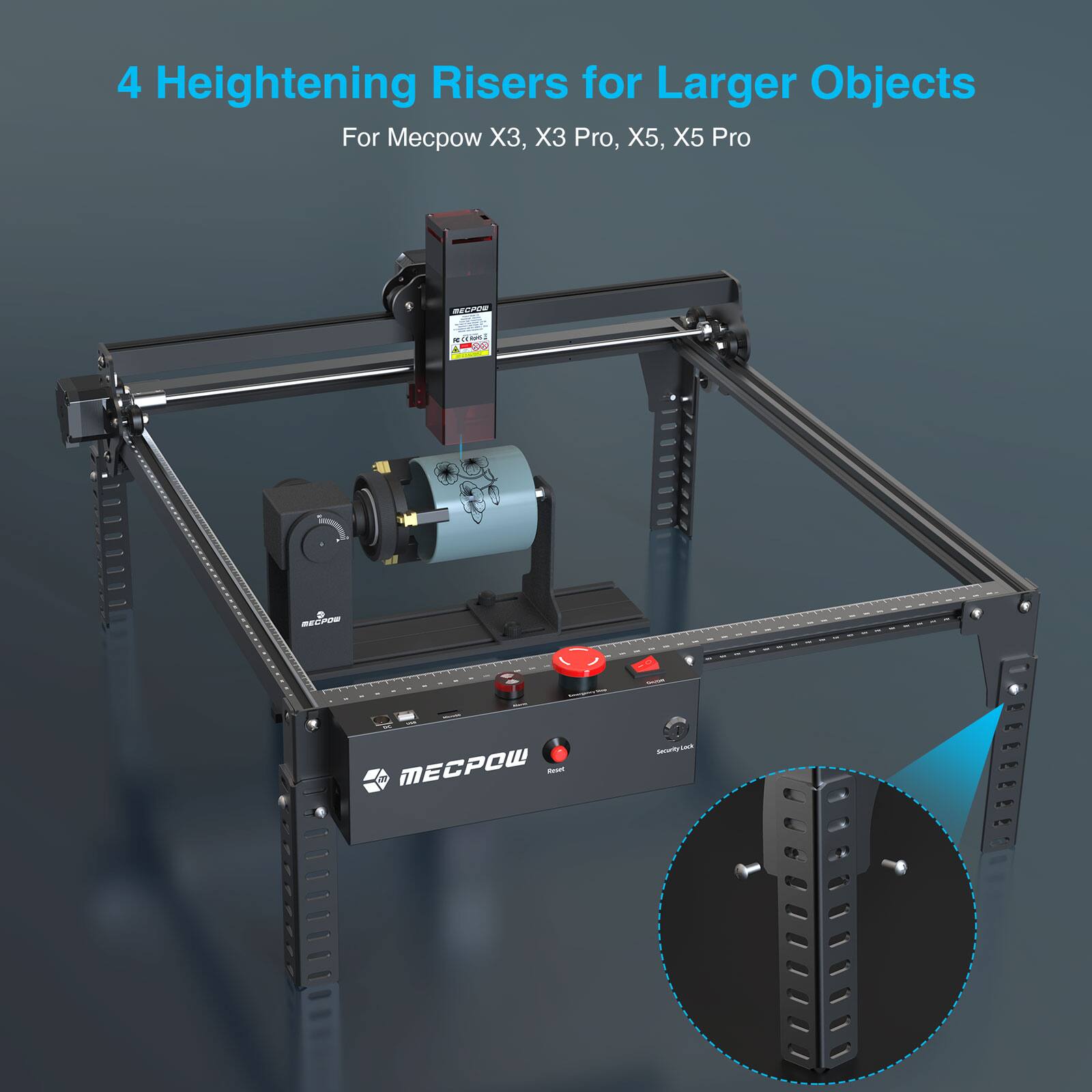 4 Heightening Risers for Larger Objects  
For Mecpow X3, X3 Pro, X5, X5 Pro
