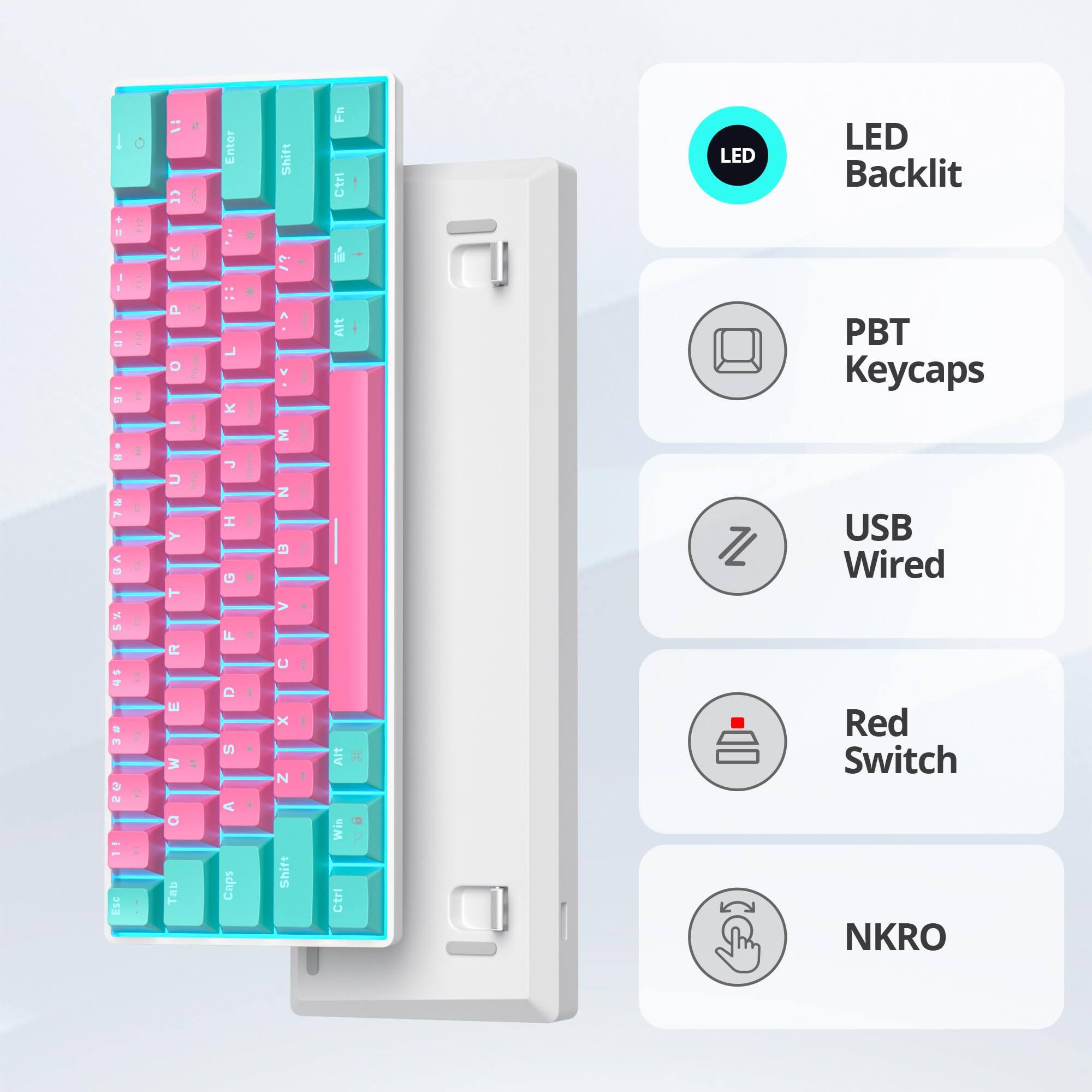 LED Backlit  
PBT Keycaps  
USB Wired  
Red Switch  
NKRO