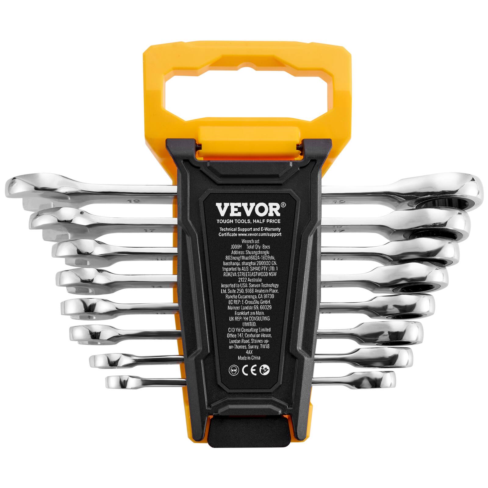 VEVOR  
TOUGH TOOLS  
HALF PRICE  
Technical Support and E-Warranty Certificate  
www.vevor.com/support  

Wrench Set  
Total Qty: 8 pcs  
1009H  
810/10/12/13/14/15/16/17/19  
Made in China  

Imported by:  
VEVOR TOOLS  
Shanghai 200000, China  
VEVOR TOOLS AUSTRALIA  
69-71 Cross St, Guildford,  
NSW 2161, Australia  
VEVOR TOOLS UK  
Unit 1, 69-71 Cross St, Guildford,  
Surrey, GU1 4UX, UK  
VEVOR TOOLS USA  
Suite 758, 9166 Arabn Place,  
Rancho Cucamonga, CA 91730, USA  
VEVOR TOOLS ITALY  
Via A1 Centurian,  
London, UK  
VEVOR TOOLS FRANCE  
12 Rue de la République,  
75010 Paris, France