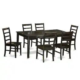 East West Furniture - 7 Pc Dining room set-Table with Leaf and 6 Kitchen Chairs - Cappuccino