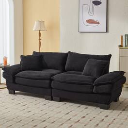 GOODSILO - Plush Corduroy Convertible Sofa Bed | Deep-Seating Sleeper with Accent Pillows for Home & Office - Black
