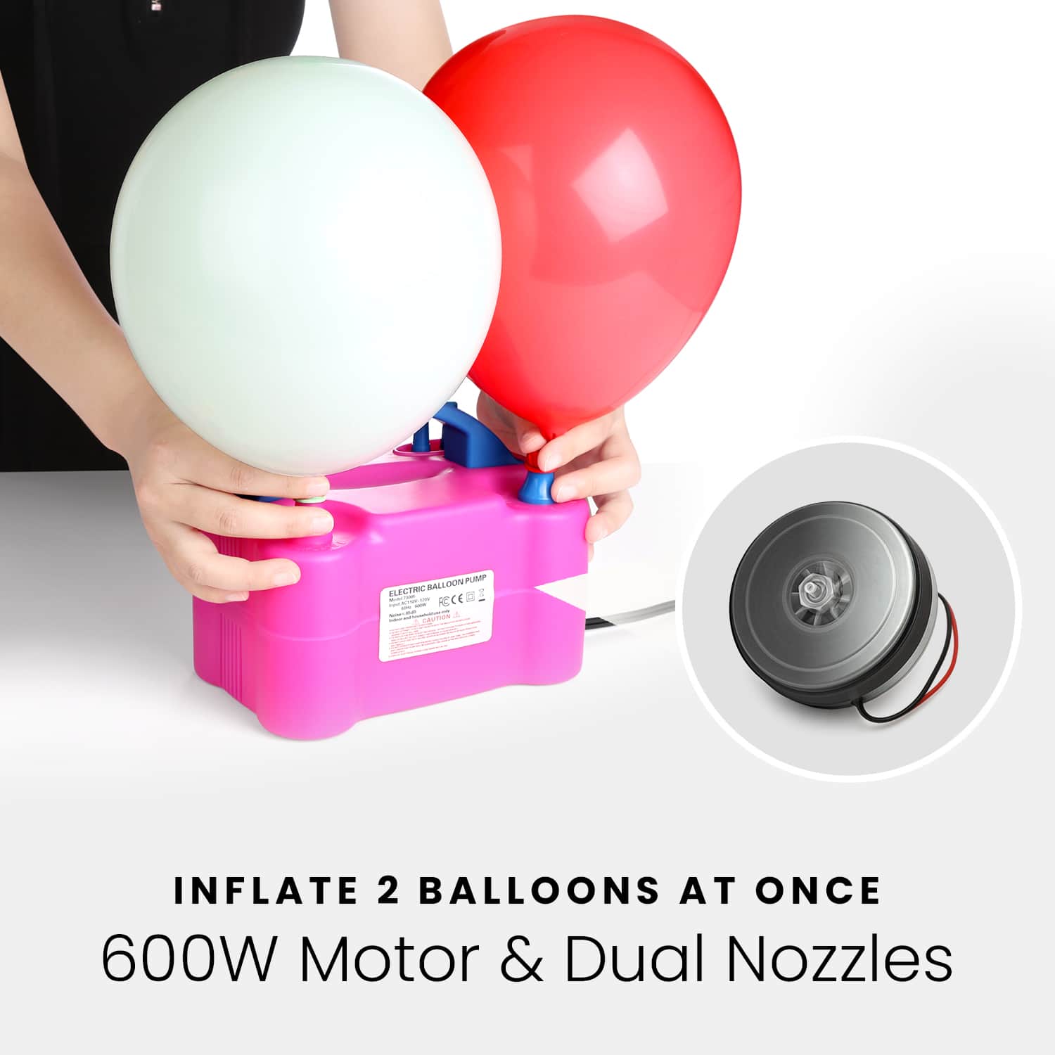 HOM Dual Nozzle Electric Balloon Pump Dual Modes & Nozzle Tips for