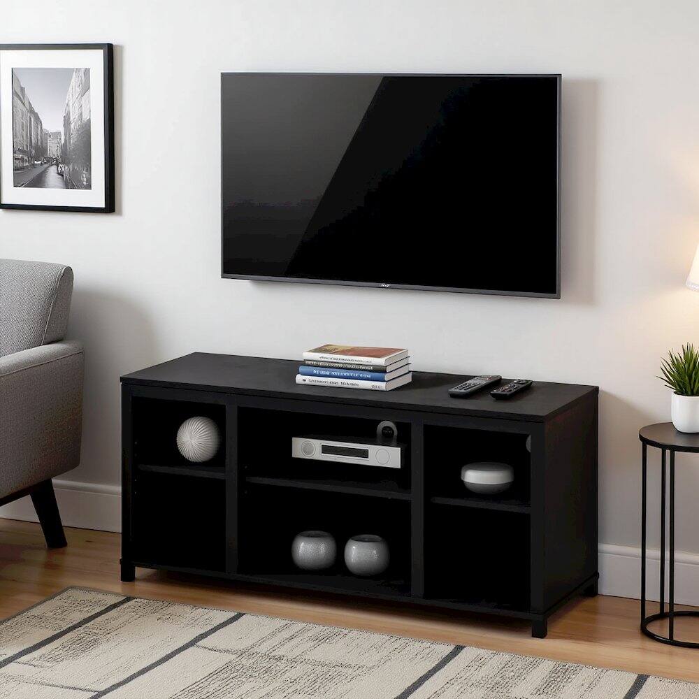 Alt View 3. FurniFact - Black 55 Inch TV Stand with Open Shelves and Dual Storage Cabinet Doors - Black.