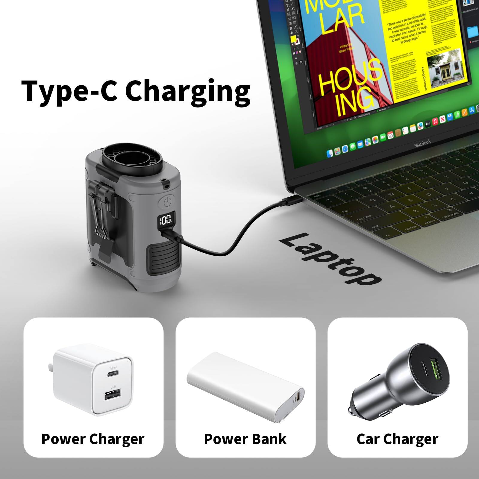 Type-C Charging

Laptop

Power Charger

Power Bank

Car Charger