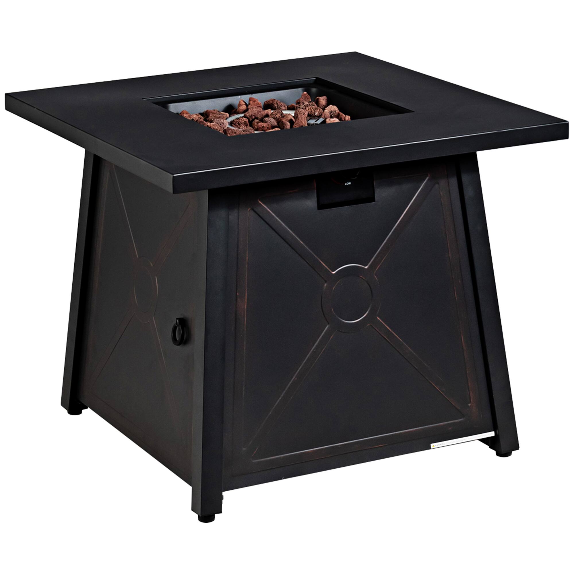Gymax - 30'' Square Gas Fire Pit Table Propane 50,000 BTU Patio Yard w/ Lava Rocks - Black