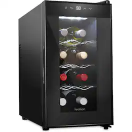 Ivation - 8 Bottle Wine Fridge Freestanding Small Wine Cooler Refrigerator with Glass Door - Black