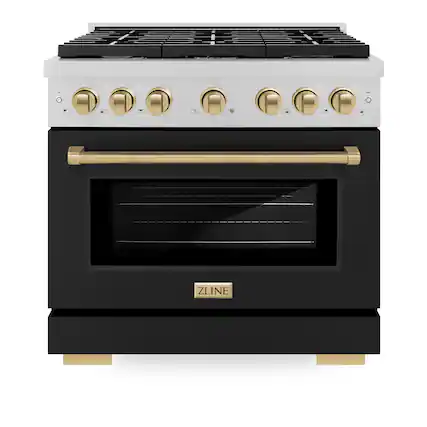 Front. ZLINE - ZLINE Autograph 36 in. Paramount Satin Steel Gas Range with Bronze Accents (SGRSZ-BLM-36-CB) - White.