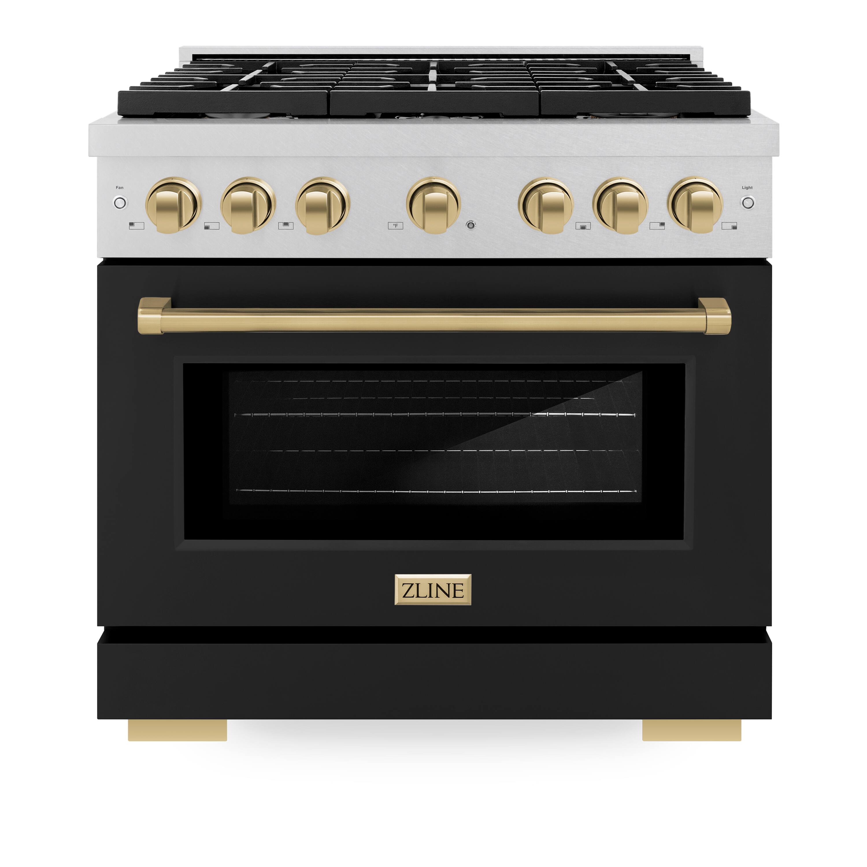 Front. ZLINE - ZLINE Autograph 36 in. Paramount Satin Steel Gas Range with Bronze Accents (SGRSZ-BLM-36-CB) - White.