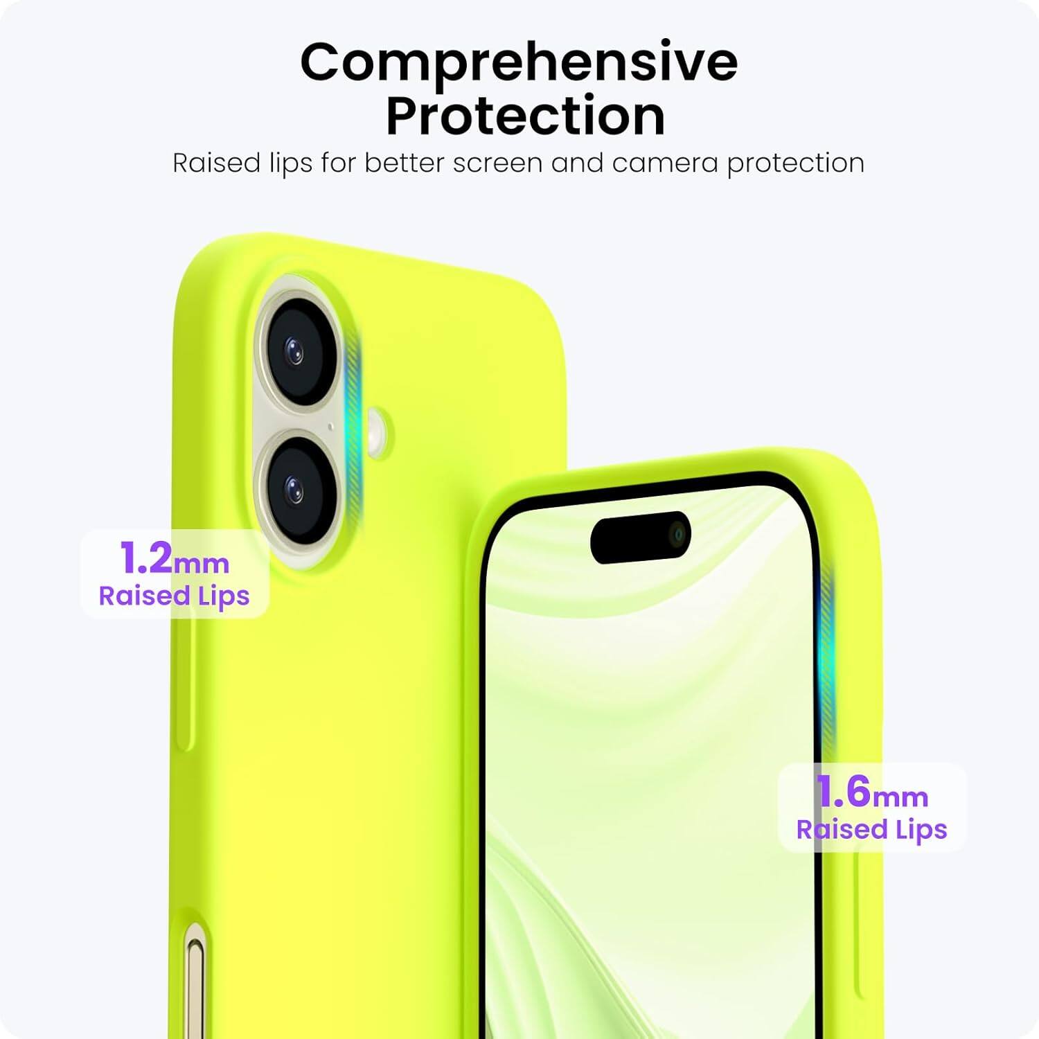 Comprehensive Protection
Raised lips for better screen and camera protection
1.2mm Raised Lips
1.6mm Raised Lips