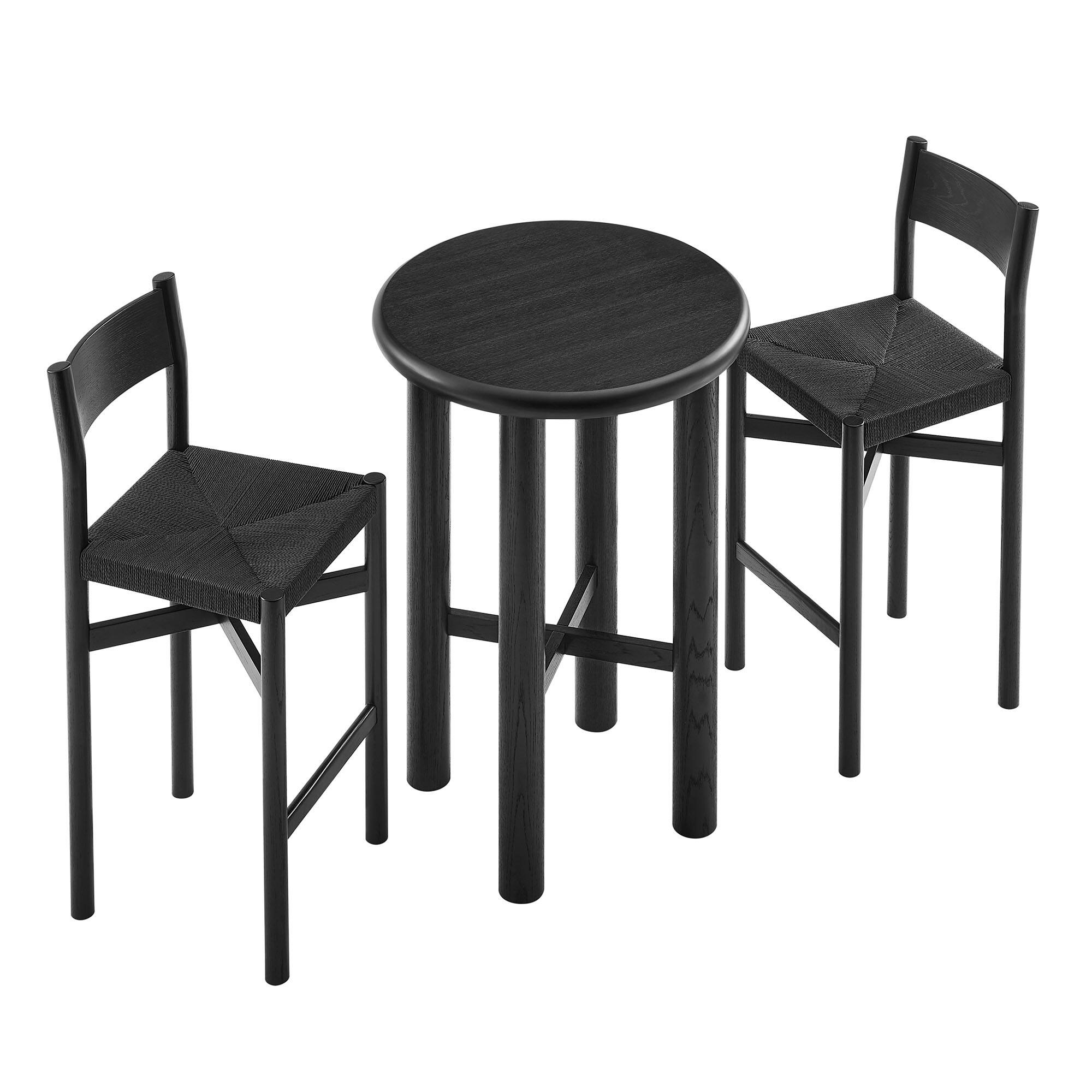 Alt View 3. Modway - Alvia 3-Piece Round Oak Wood Bar Table With Bar Stools Set by Modway - Black.