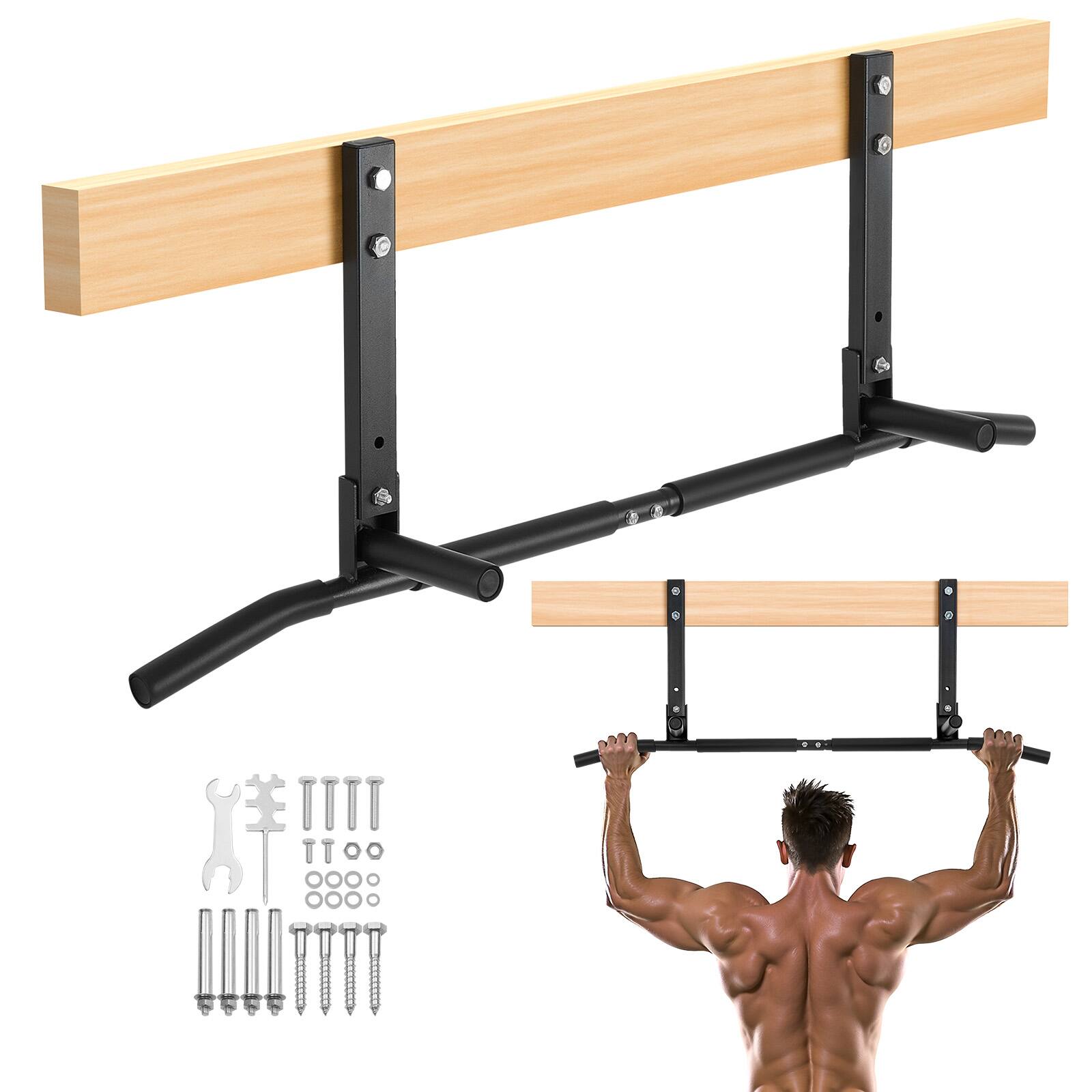 VEVOR - Joist Mount Pull Up Bar, Ceiling Mounted Chin Up Bar for Home Gym, 42 in Width Multifunctional Training Station - Black