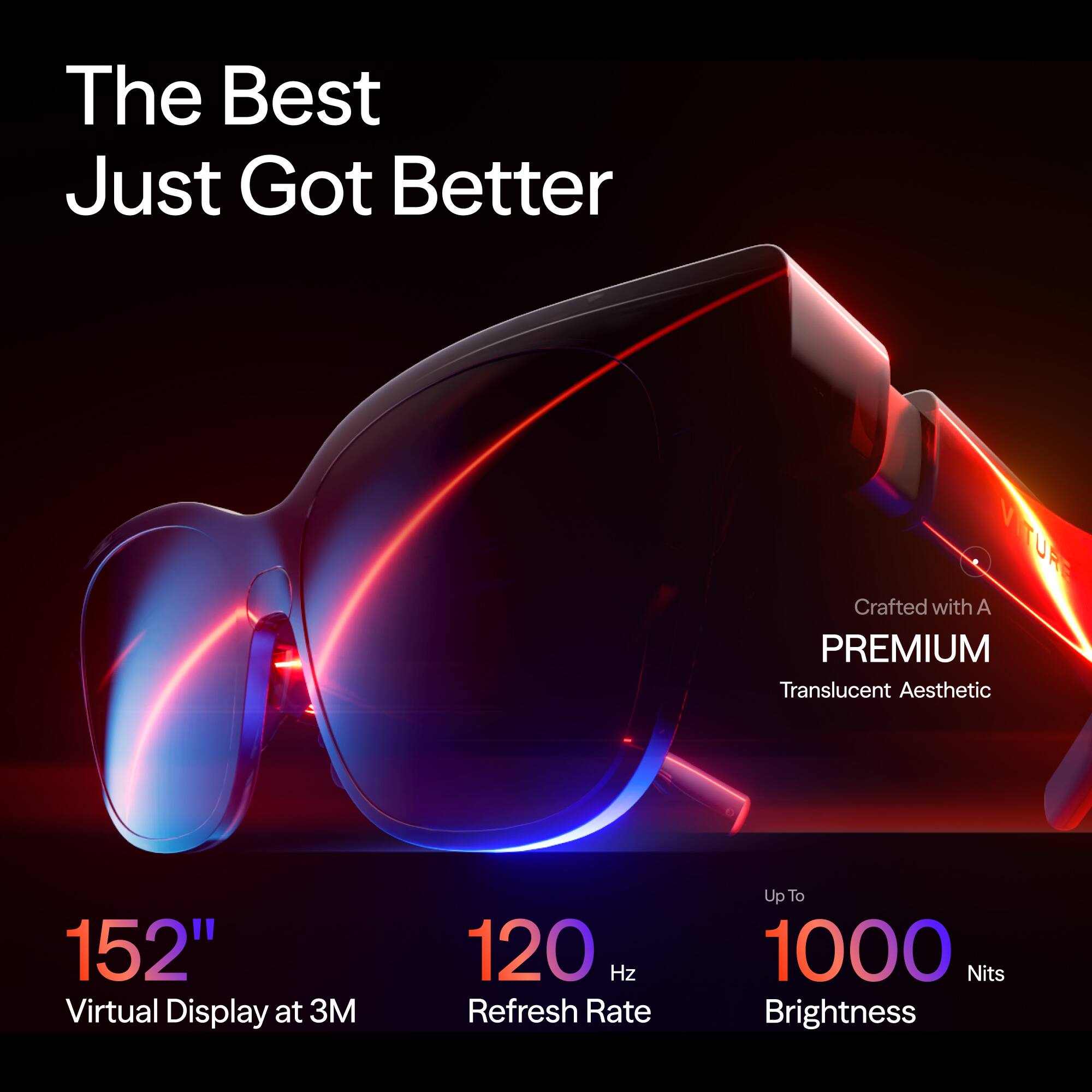 The Best Just Got Better

Crafted with A PREMIUM Translucent Aesthetic

152" Virtual Display at 3M

120 Hz Refresh Rate

Up to 1000 Nits Brightness