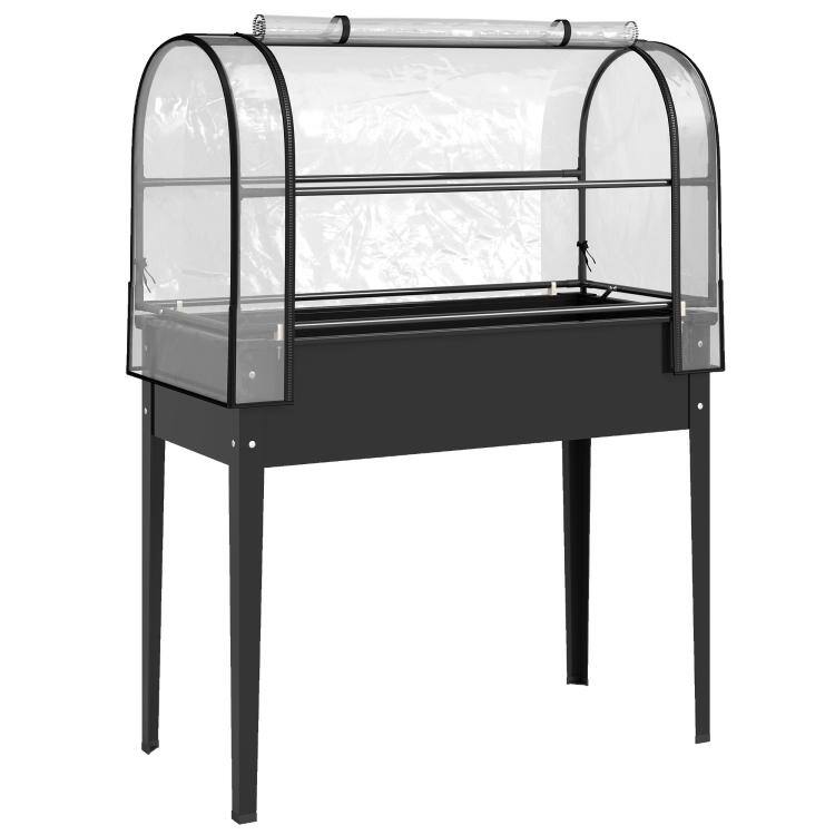 Alt View 10. PULUZ - Raised Garden Bed with Flip-Up Greenhouse Cover, Metal Elevated Garden Bed with Legs and Drainage Hole - Black.