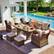 Front. Yardgrace - 6-Piece Patio Conversation Set: 2 Rocker Chairs, Sofa, 2 Ottomans & Coffee Table, Outdoor Sectional - Brown.