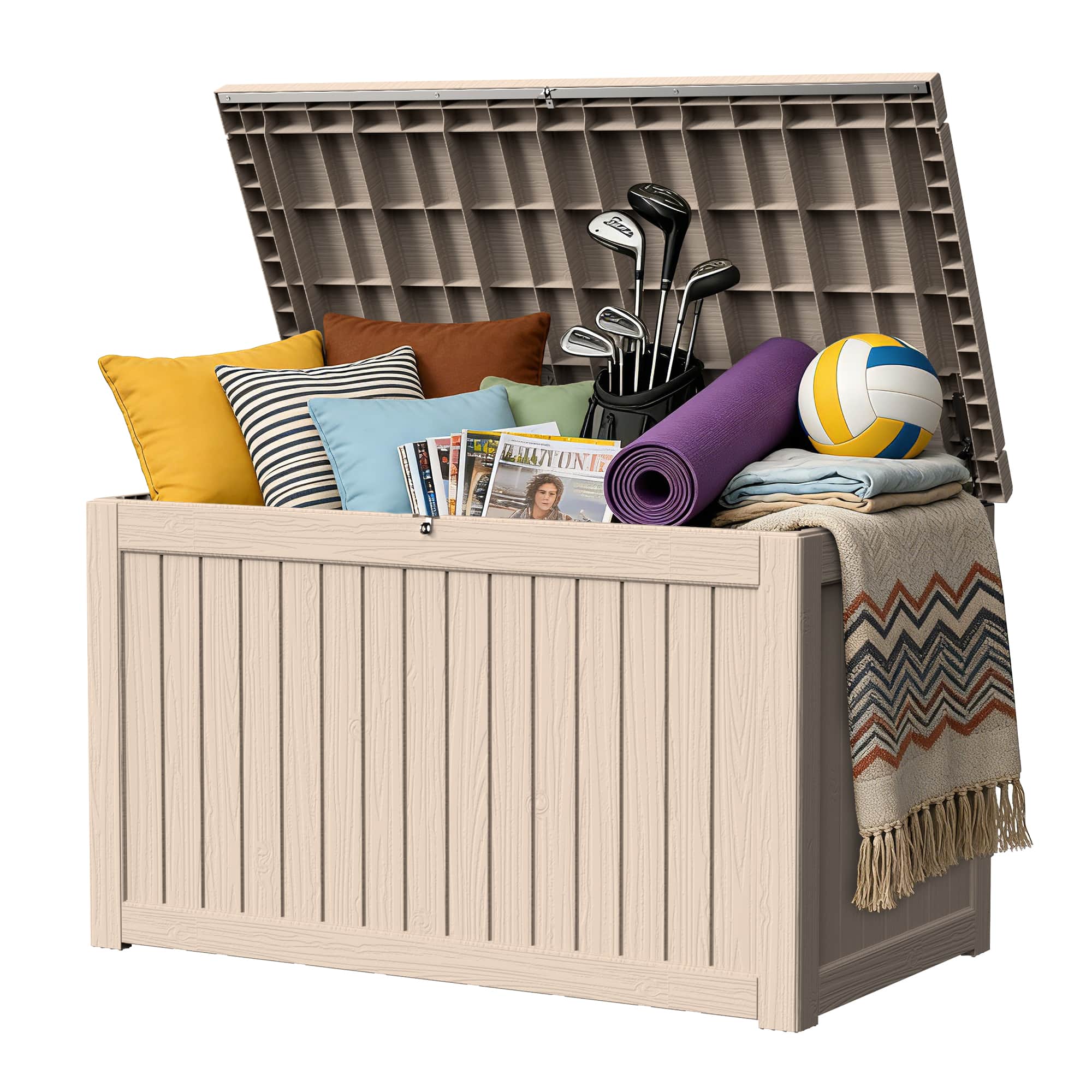 Yardgrace - 270 Gallon Lockable Resin Deck Box Waterproof Outdoor Storage for Patio Furniture Garden Tools and Equipment - Brown