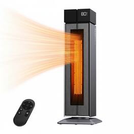 ComDomus - 25" Oscillating Ceramic Tower Space Heater with Fast Heating, 3 Heat Levels, and Safety Features - Silver
