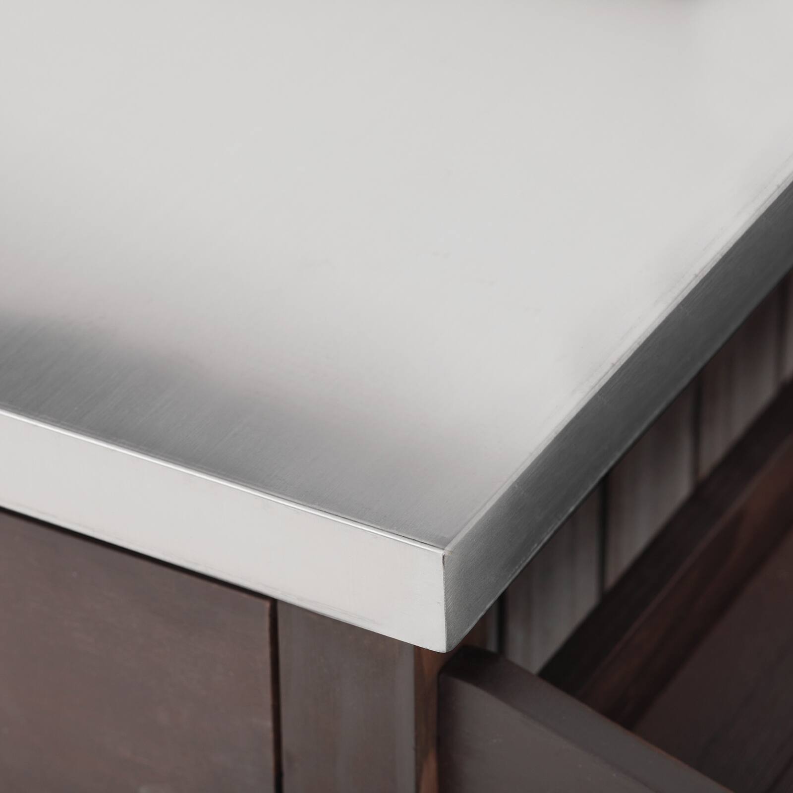 Alt View 3. Chateau Abodes - 54.1" Outdoor Kitchen Island with High Shelf, Stainless Steel Top & Storage Cabinet & Lockable Wheels - Brown.