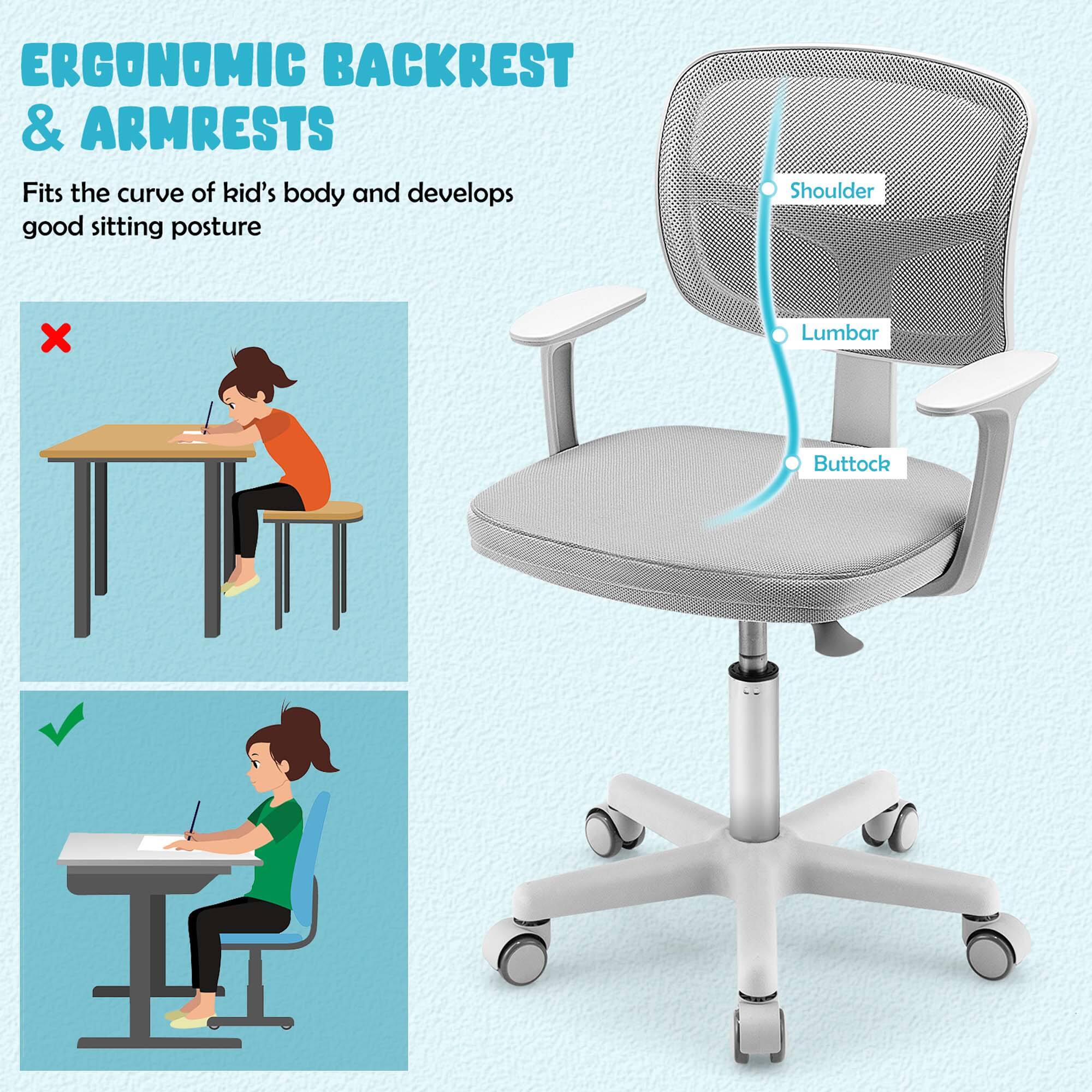 ERGONOMIC BACKREST & ARMRESTS
Fits the curve of kid's body and develops good sitting posture
Shoulder x
Lumbar x
Buttock x
