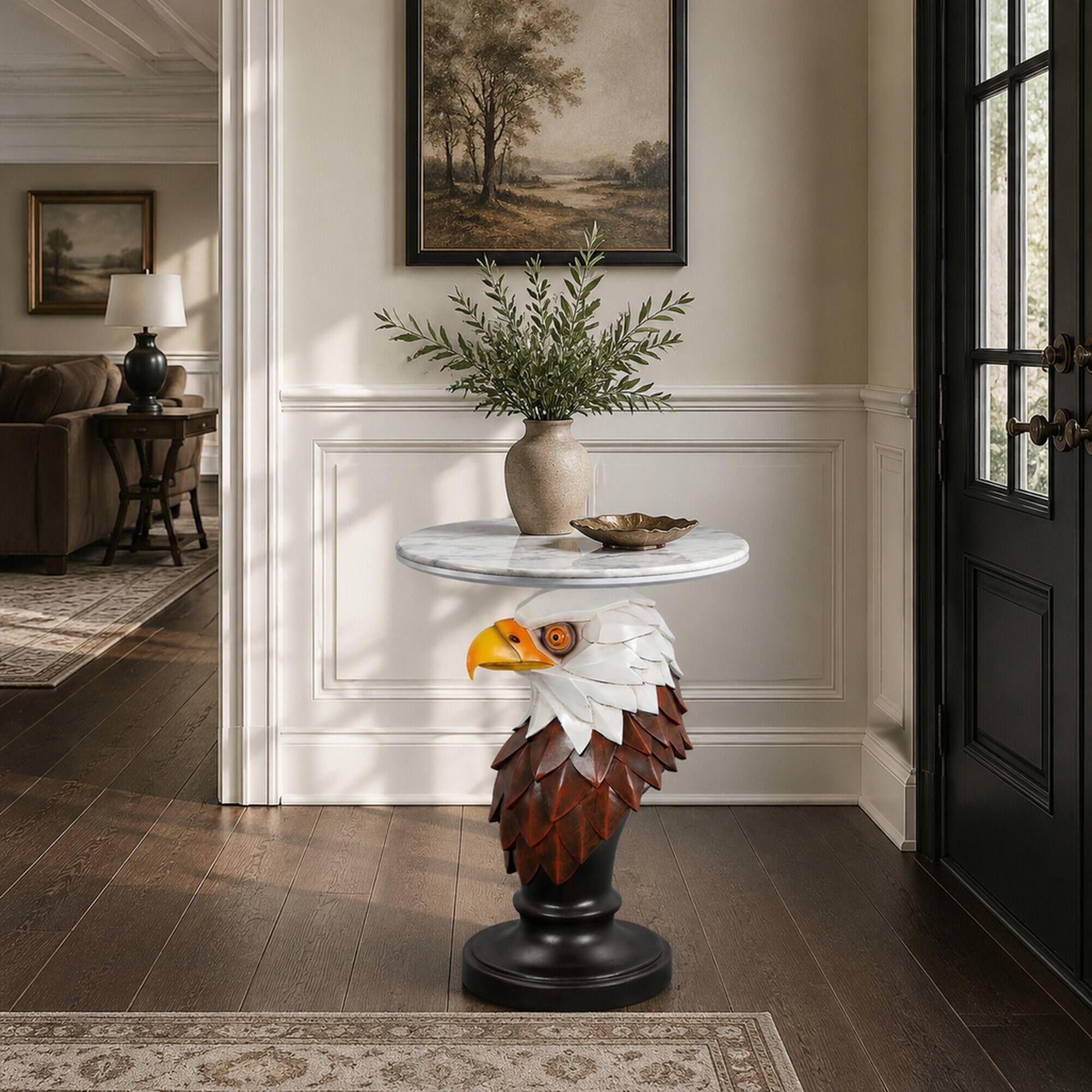 Alt View 1. RYHNUYNE - Realistic Eagle Head Accent Table with Faux Marble Top for Living Room and Nature Decor - Brown.