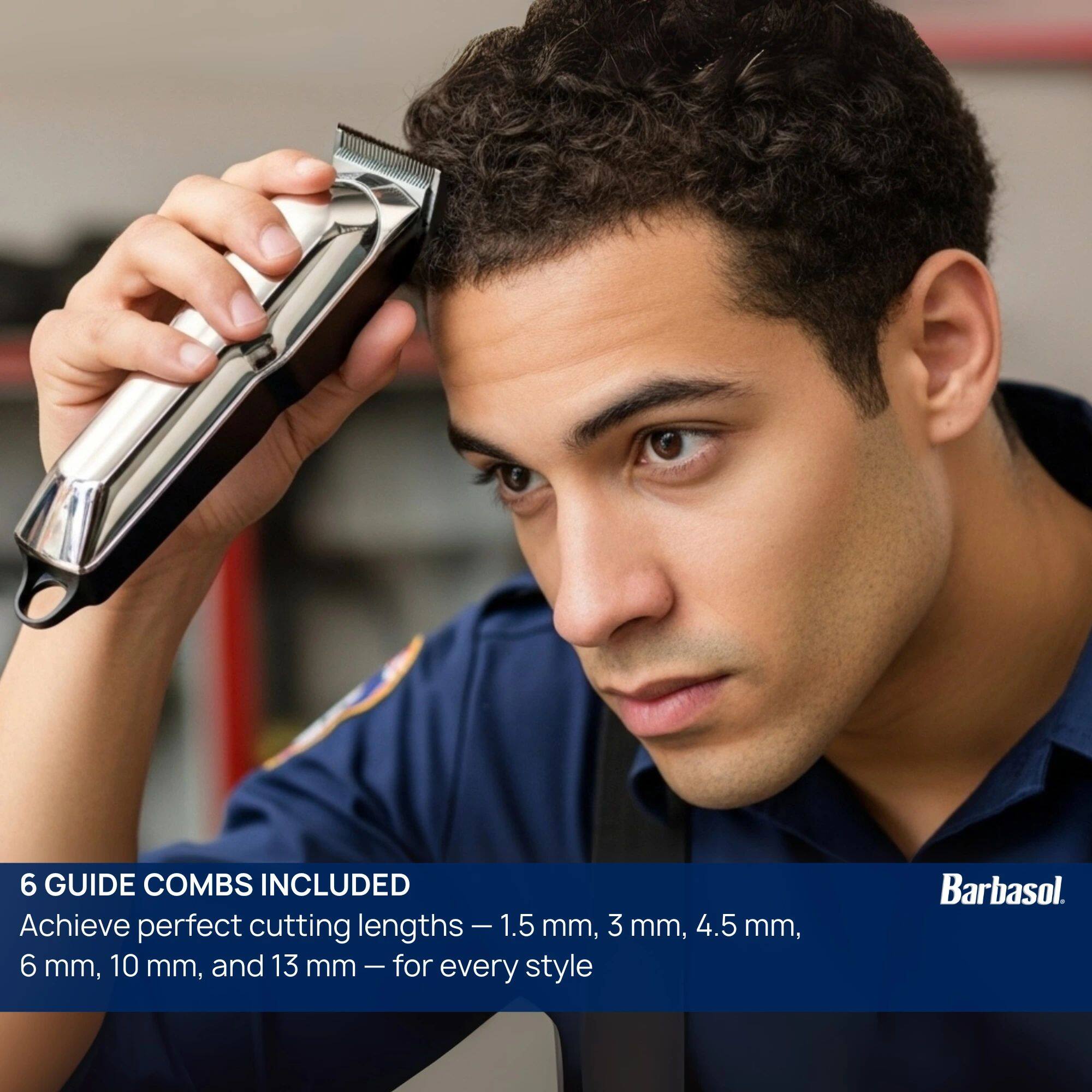 6 GUIDE COMBS INCLUDED  
Achieve perfect cutting lengths - 1.5 mm, 3 mm, 4.5 mm, 6 mm, 10 mm, and 13 mm - for every style
