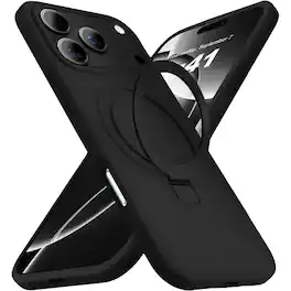 Entronix - Magnetic Case for iPhone 17 Pro Max - Soft-Touch Silicone with Integrated Stand - Black