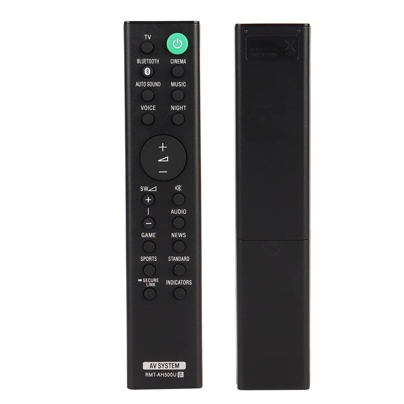 TV BLUETOOTH CINEMA MADE IN CHINA AUTO SOUND MUSIC VOICE NIGHT + A - SW + | AUDIO | GAME NEWS SPORTS STANDARD SECURE INDICATORS LINK AV SYSTEM RMT-AH500U