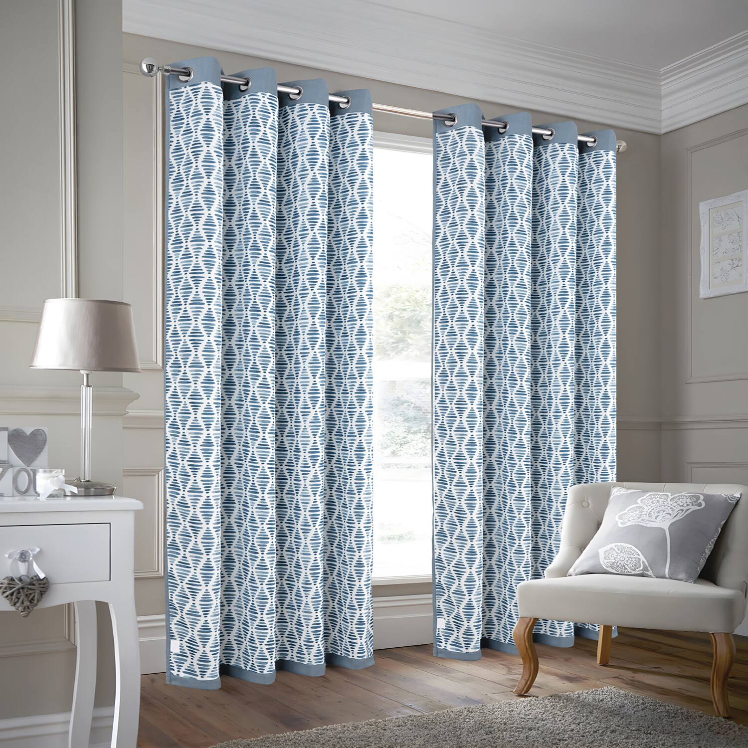 Angle. Olivia Gray - Olivia Gray 100% Polyester 190 GSM Justice Reversible Blackout Grommet Curtain Panel 54" x 84" Blue - Blue.