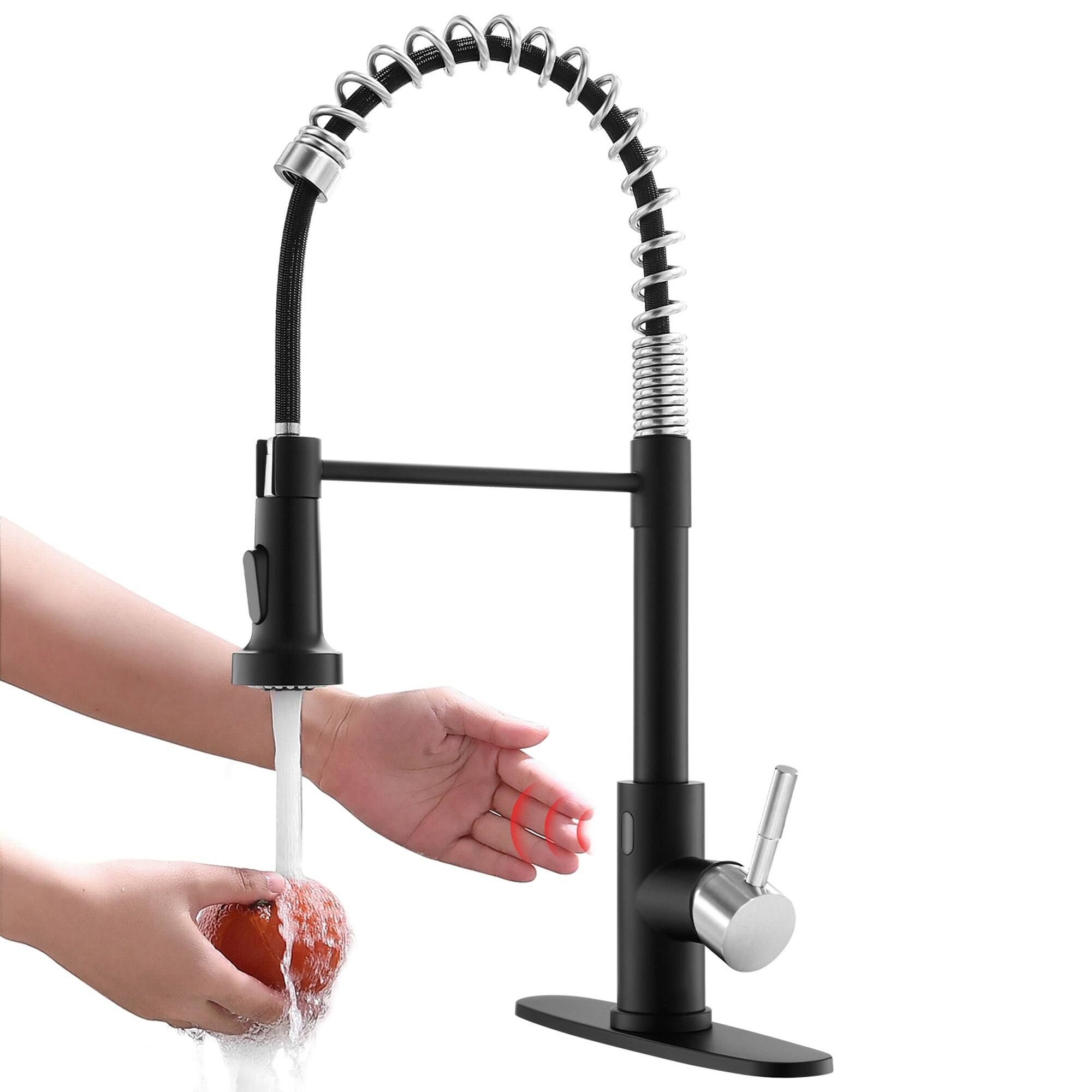 Alt View 2. Boyel Living - Black and Brushed Nickel Single Handle Touchless Pull Down Kitchen Faucet with Deckplate Included - Black & Brushed Nickel.