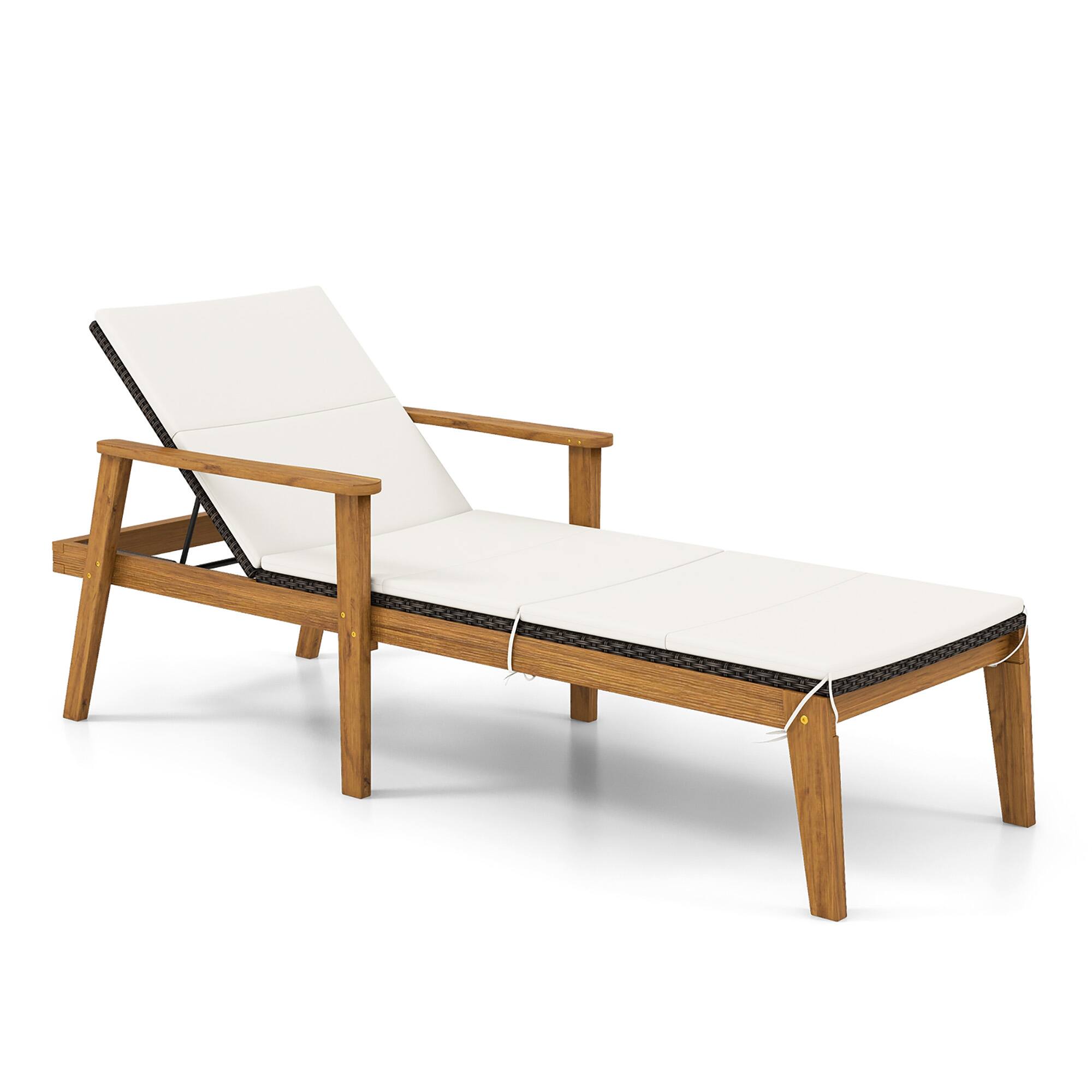 Gymax - Outdoor Chaise Lounge Chair w/ Armrests & 4-Level Backrest Adjustment - Off White