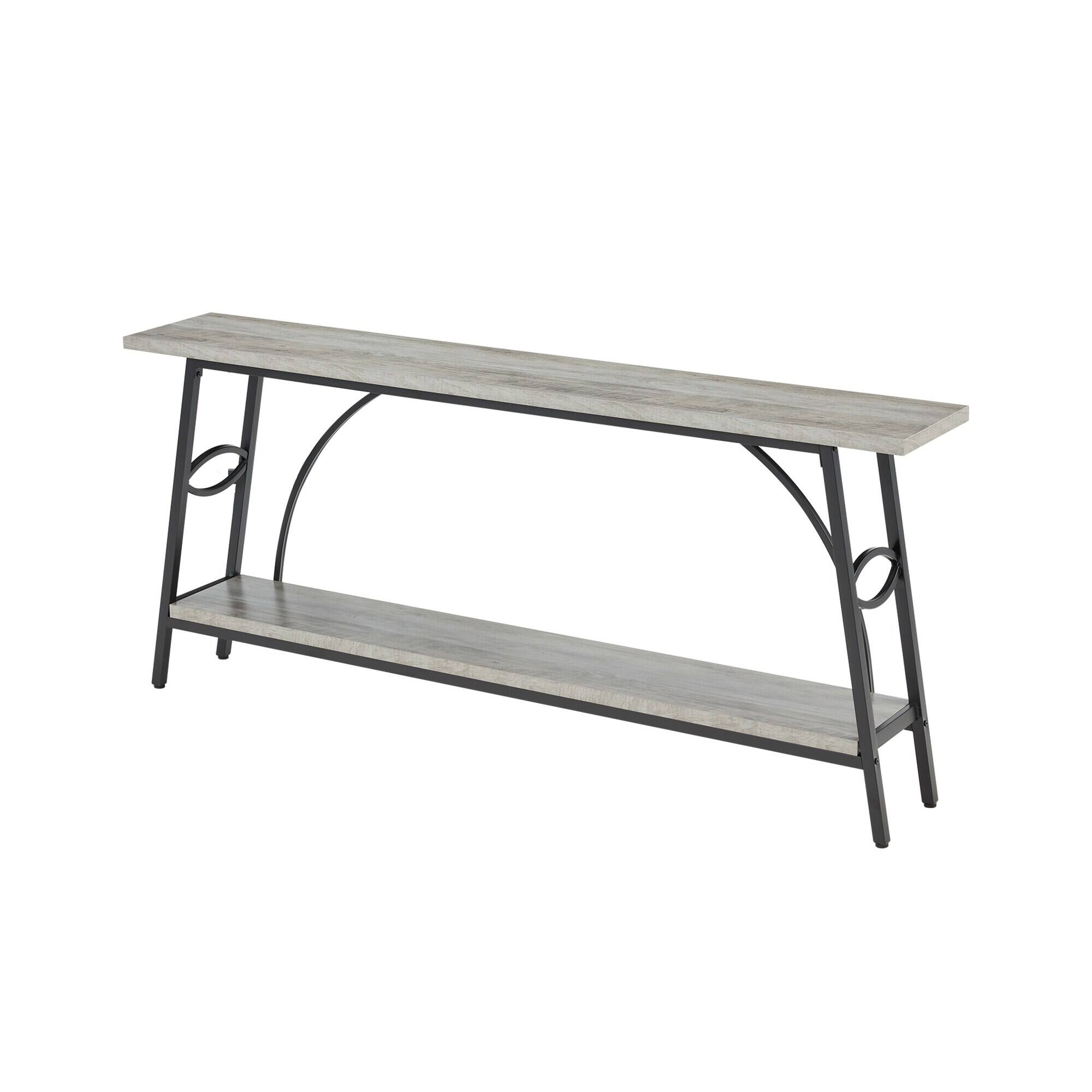 Alt View 5. U-HOMY - Half Round Frame Console Table with Shelves, 31.5"H Narrow Entryway Table for Hallway or Behind Sofa - Grey.