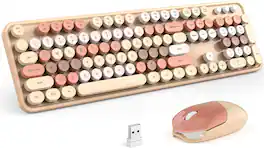 MOFii - Wireless Keyboard & Mouse Combo, 2.4GHz Retro Full Size with Number Pad for Computer Laptop Mac Windows - Milk Tea