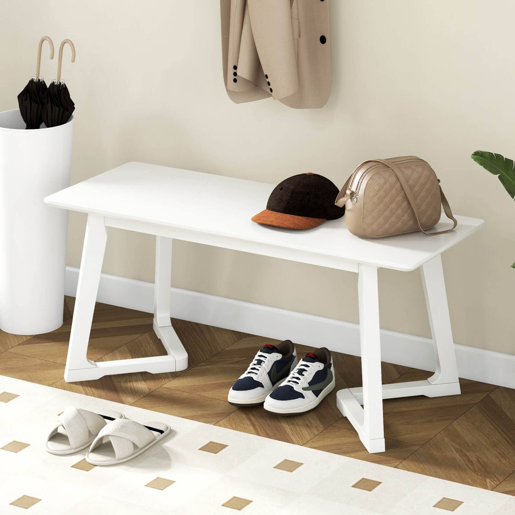 Alt View 5. Costway - Costway 2 PCS 42" Modern Entryway Bench with Rubber Wood Legs Smooth Seating Area - White.