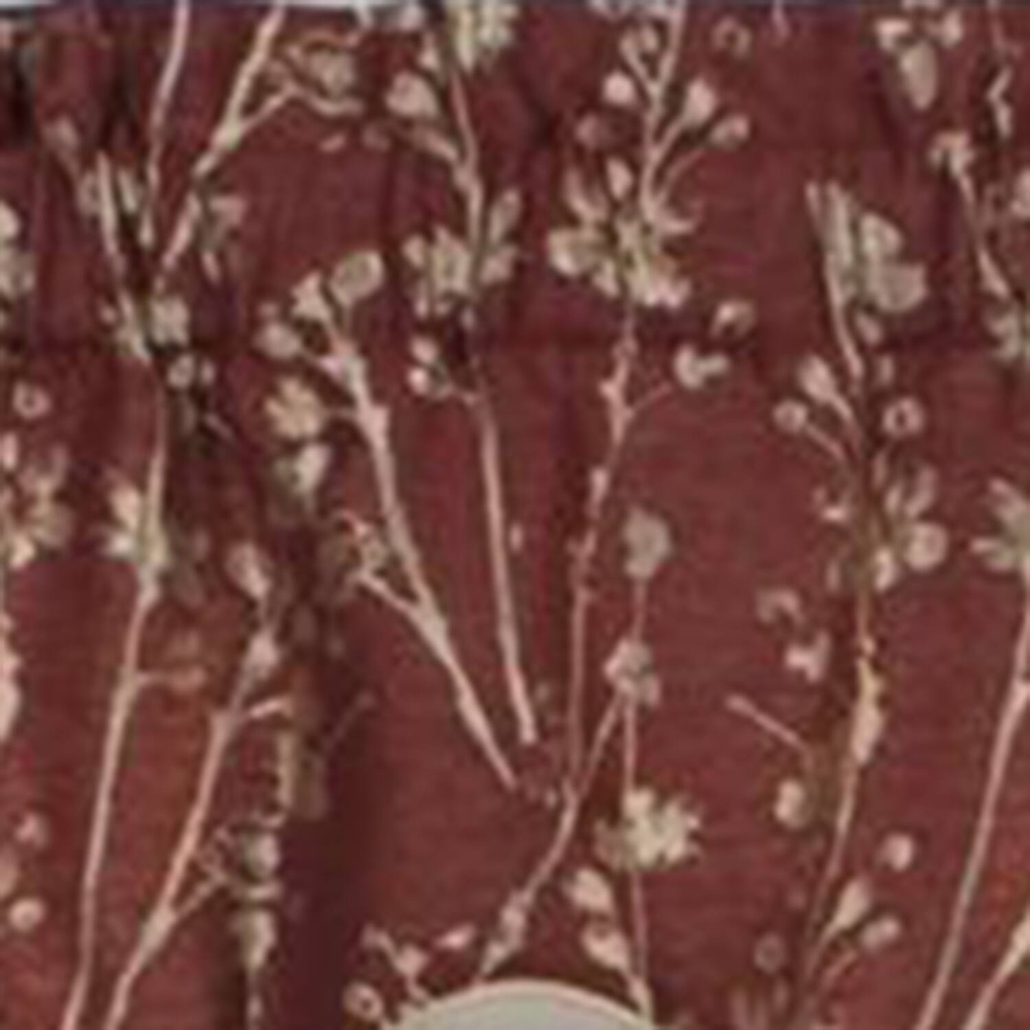 Left. Ellis Curtain - Ellis Curtain Meadow High Quality Room Darkening Solid Natural Color Lined Scallop Window Valance - 50 x15" Cardinal - Cardinal.