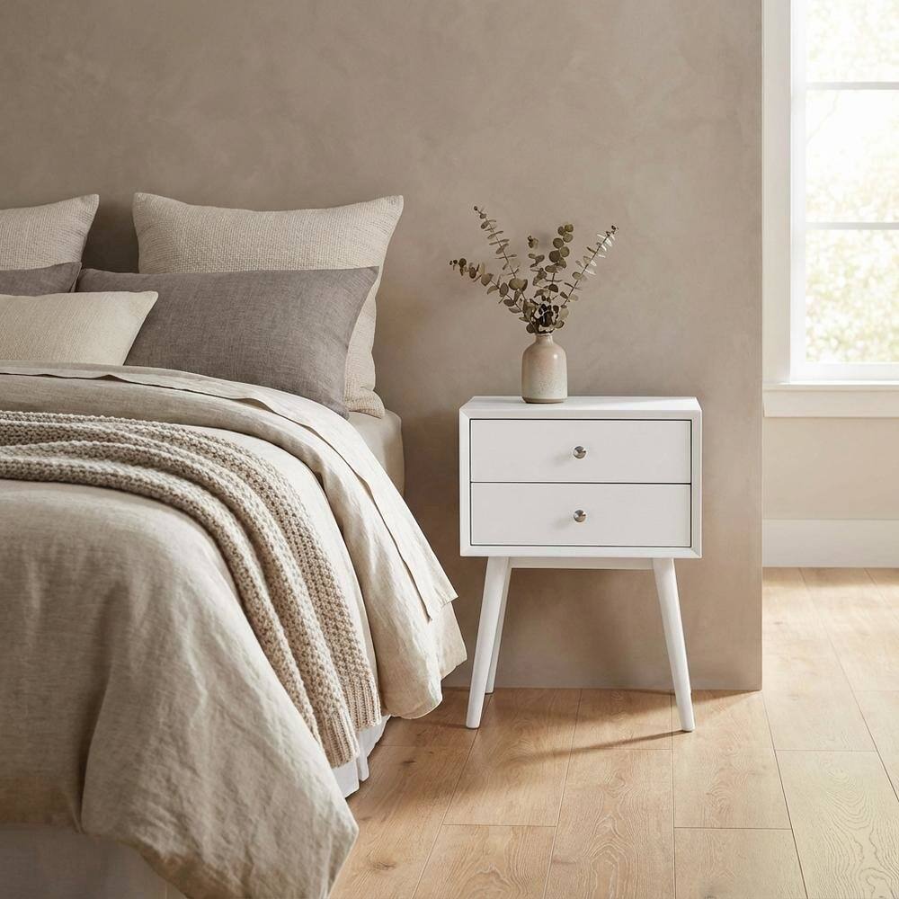 Angle. FurniFact - Nightstand with Modern Design and Sturdy Construction for Bedroom Use - White.