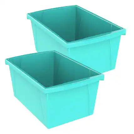 Front. Storex - Storex Medium Classroom Storage Bin, Teal, Pack of 2.