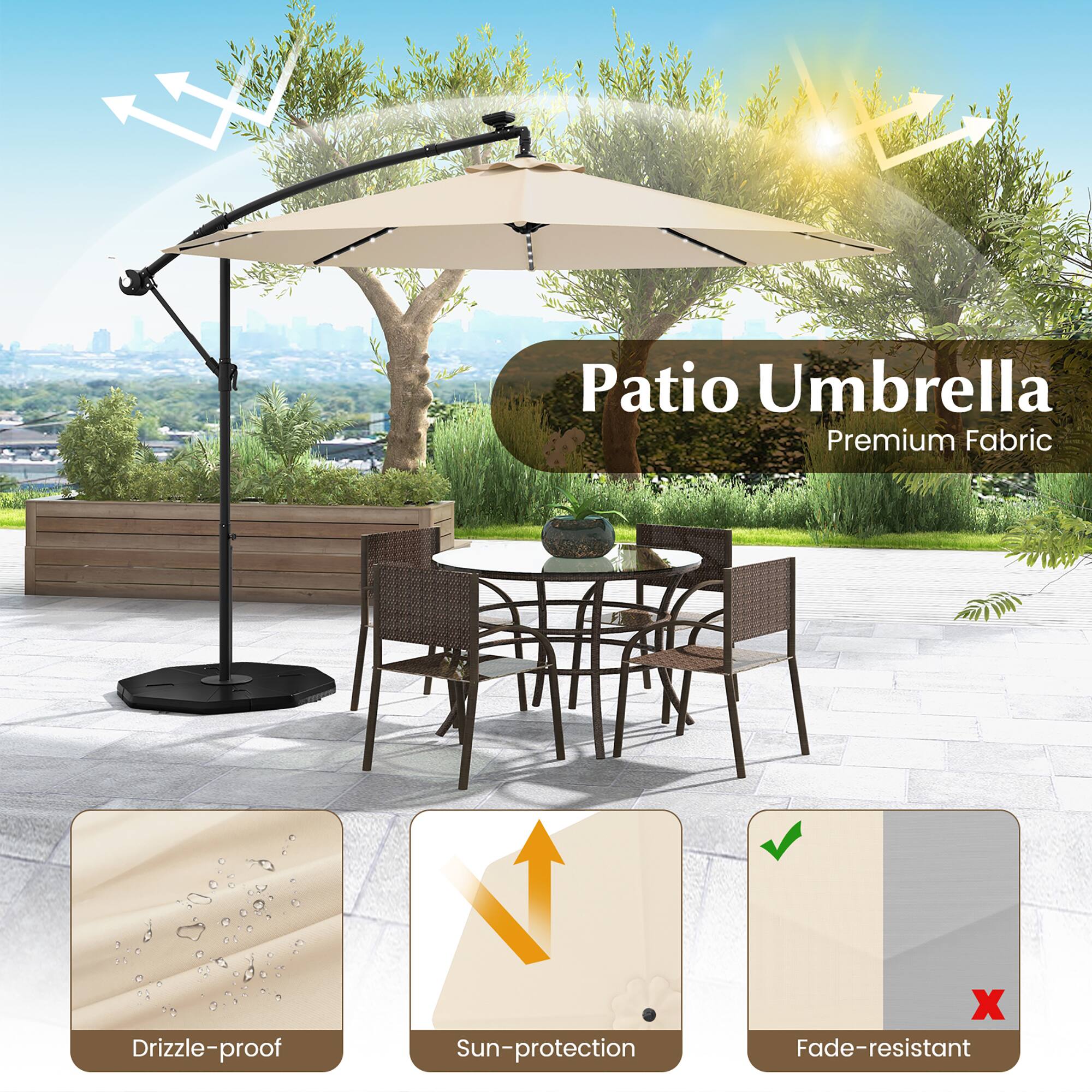 Patio Umbrella, Premium Fabric, Drizzle-proof, Sun-protection, Fade-resistant