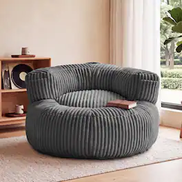 Vipbear - 44" Round Single Couch Sofa for Small Spaces, Boneless Accent Chair Circle Bean Bag Sofa for Living Room Bedroom, Dorm - dark gray