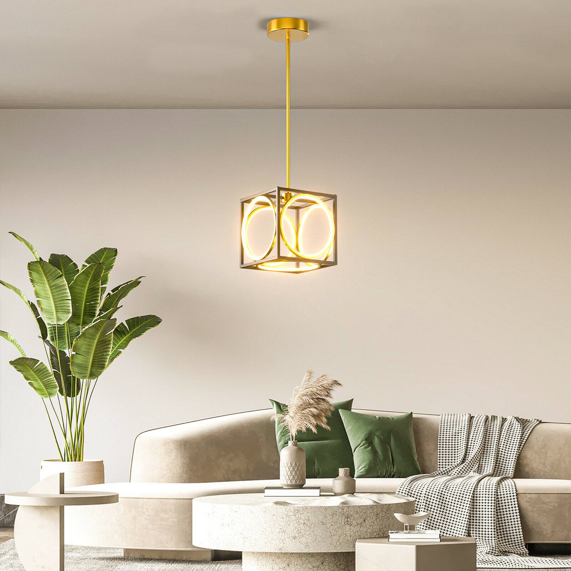 Alt View 2. Gymax - Gymax Modern LED Pendant Light 3000K Warm Light Cube Ceiling Light Fixture Golden - Golden.