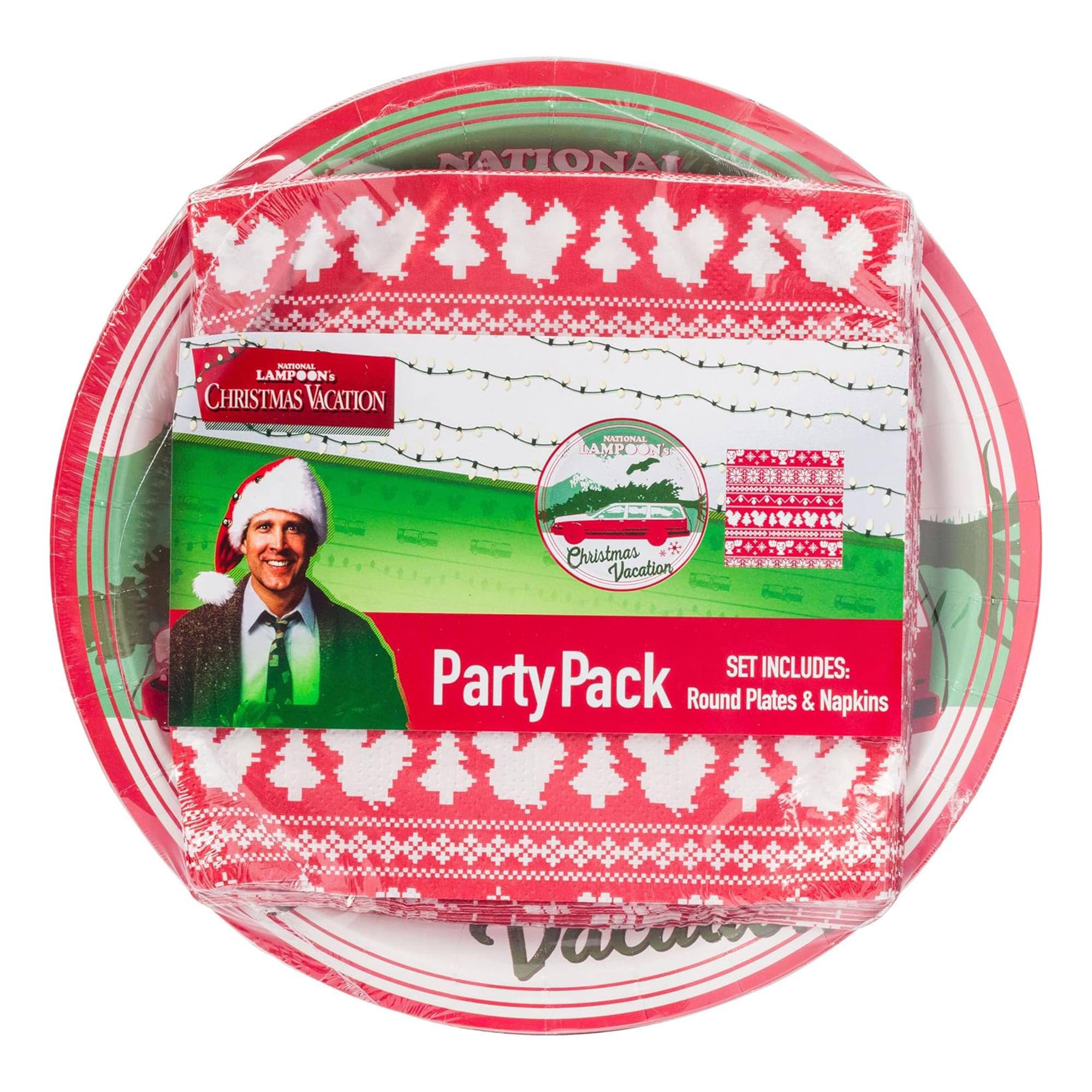 NATIONAL LAMPOON  
CHRISTMAS VACATION  

Party Pack  

SET INCLUDES:  
Round Plates & Napkins  

NATIONAL LAMPOON  
CHRISTMAS VACATION