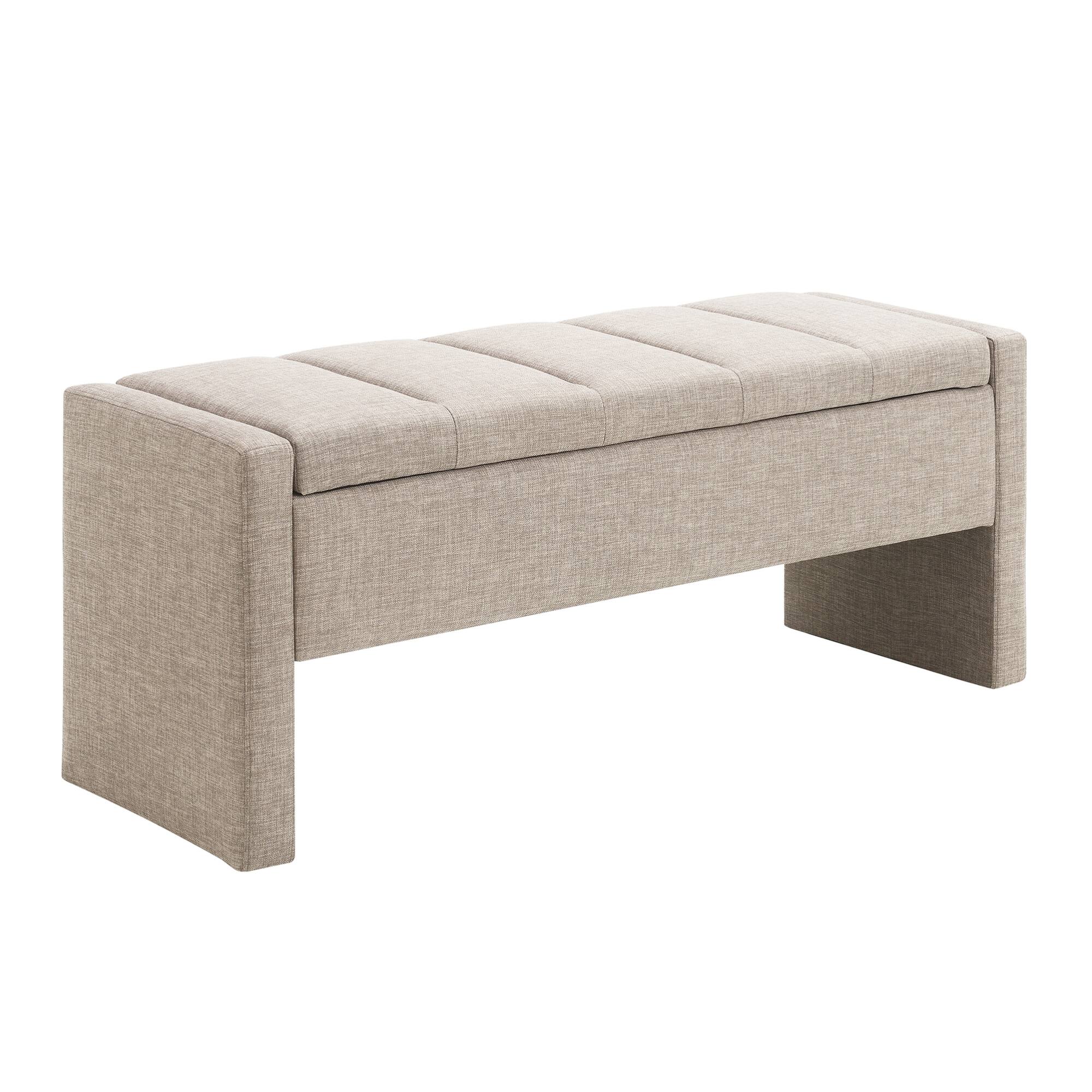 Alt View 1. GOODSILO - Upholstered Storage Bench with Comfortable Linen Fabric, Multi-Functional Footrest Ottoman for Living Spaces - Brown Grey.