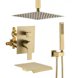 Boyel Living - Ceiling Mount Single-Handle 1-Spray Tub and Shower Faucet - 10 Inch (Valve Included) - Brushed Gold